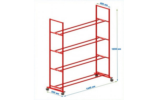 Стеллаж на колесиках для мячей разборный (цвет красный) Dinamika 600_380