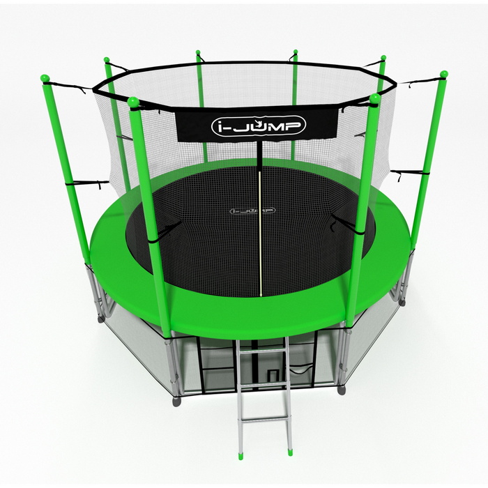 Батут i-Jump Classic 12FT 366 см с нижней сетью и лестницей зеленый 700_700